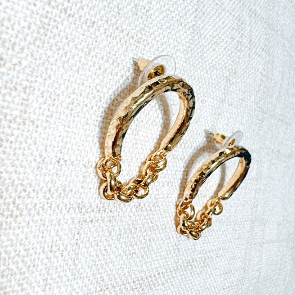 Gold chain stud earrings N558 - Picture 2 of 3